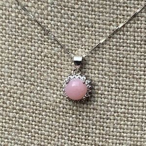 PINK OPAL & CZ 925 STERLING SILVER NECKLACE, 18 INCHES